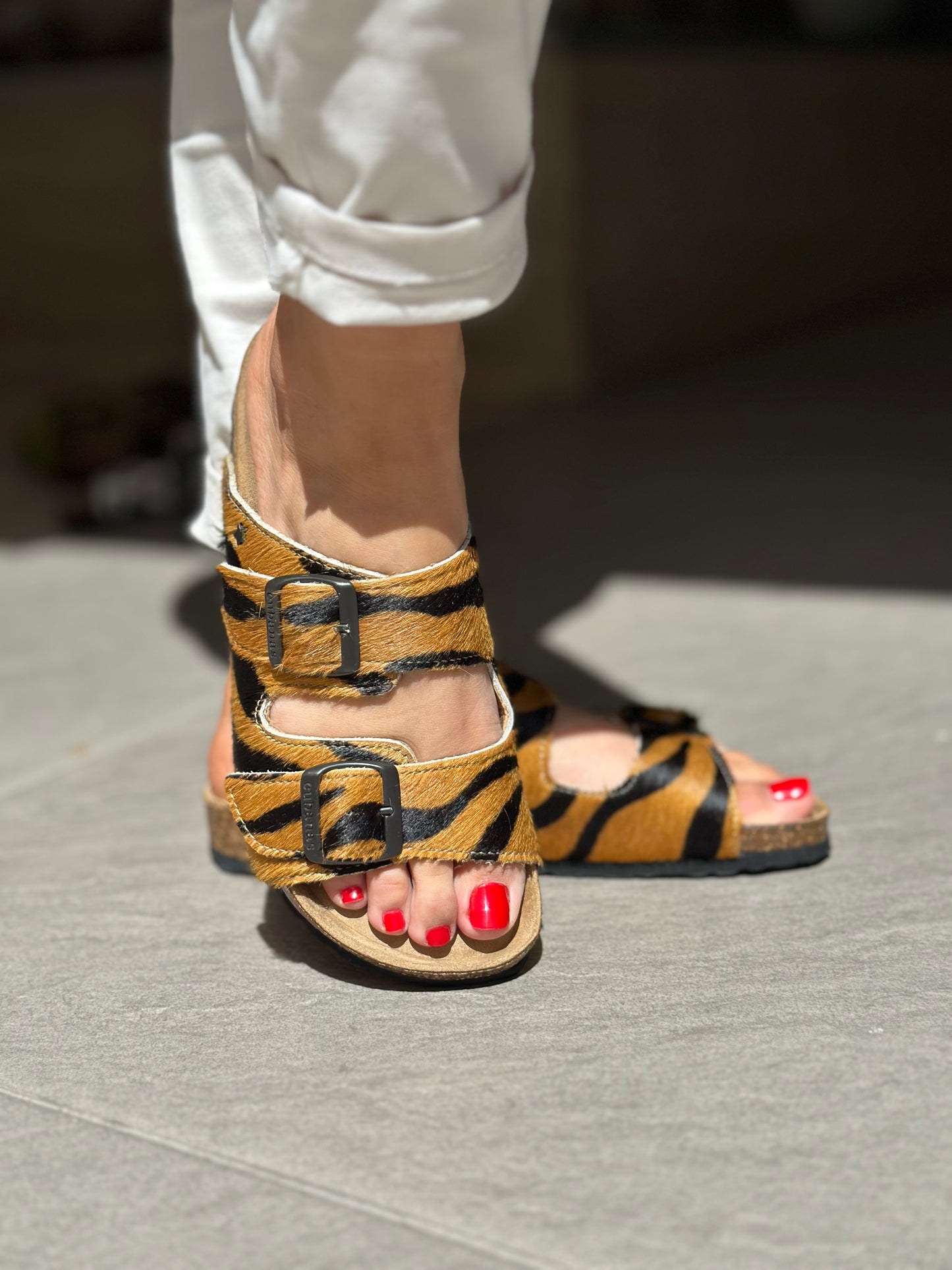 Nu-pieds CUBANAS Poilus zèbre camel femme