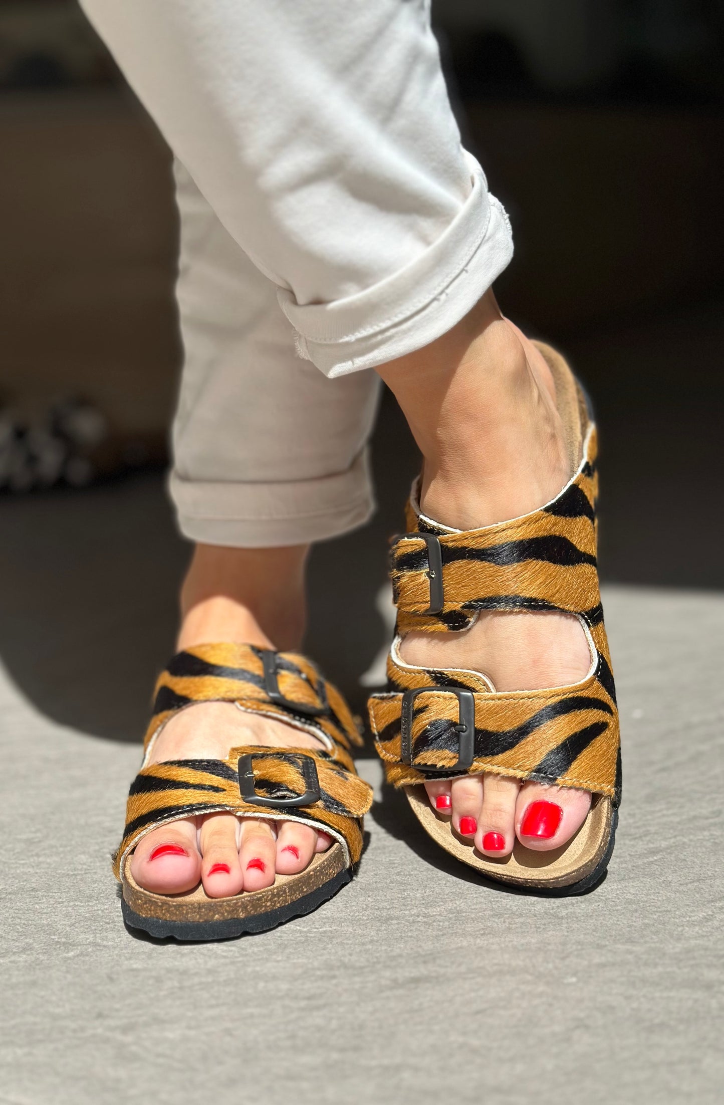 Nu-pieds CUBANAS Poilus zèbre camel femme