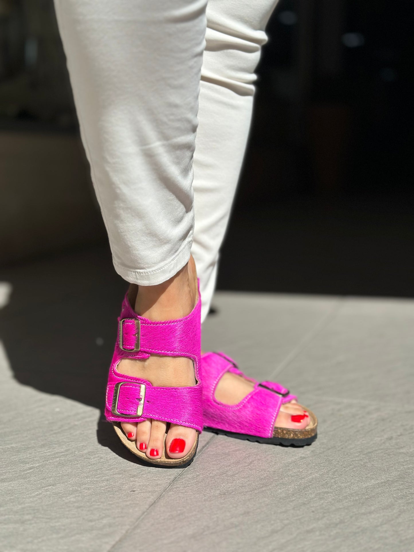 Nu-pieds CUBANAS Poilus rose fuchsia femme