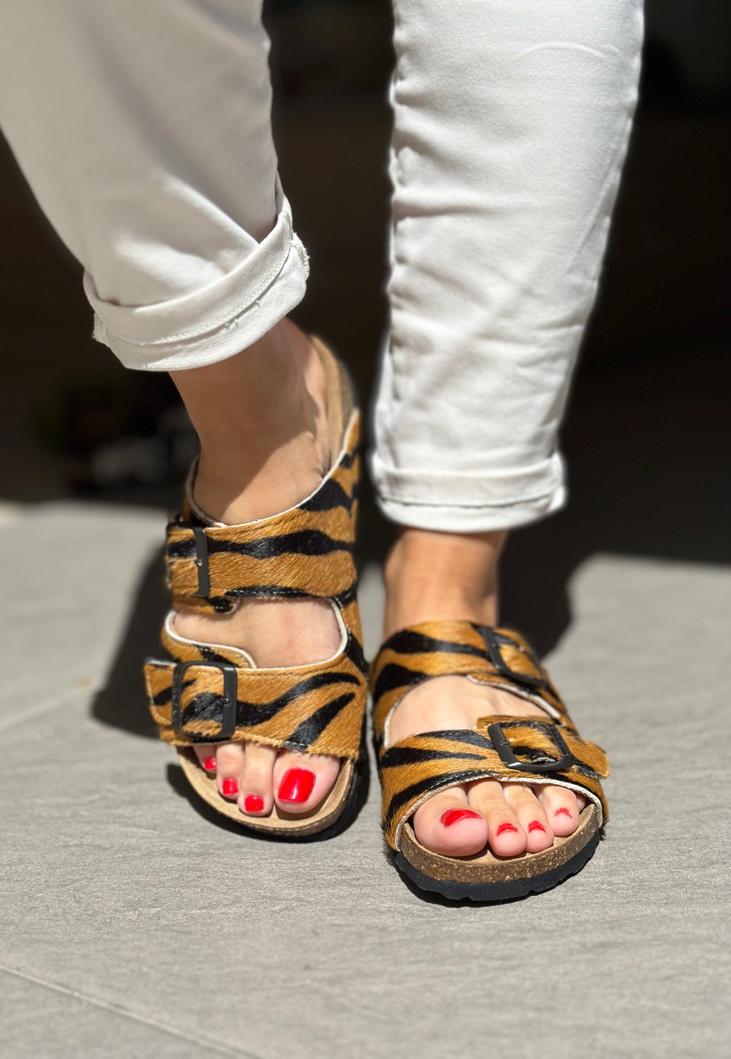 Nu-pieds CUBANAS Poilus zèbre camel femme
