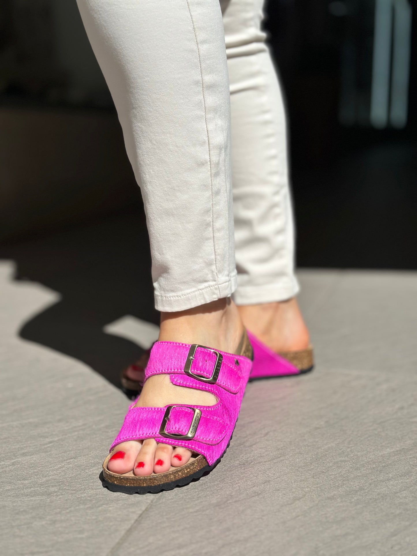 Nu-pieds CUBANAS Poilus rose fuchsia femme