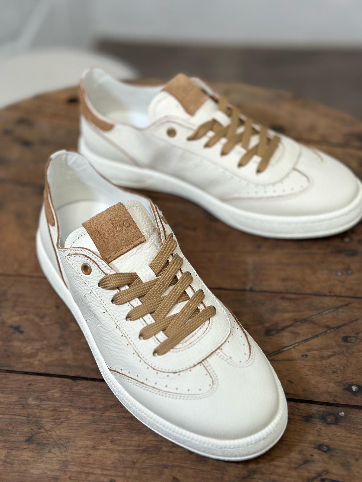 Baskets KEBO Blanc cassé et camel homme