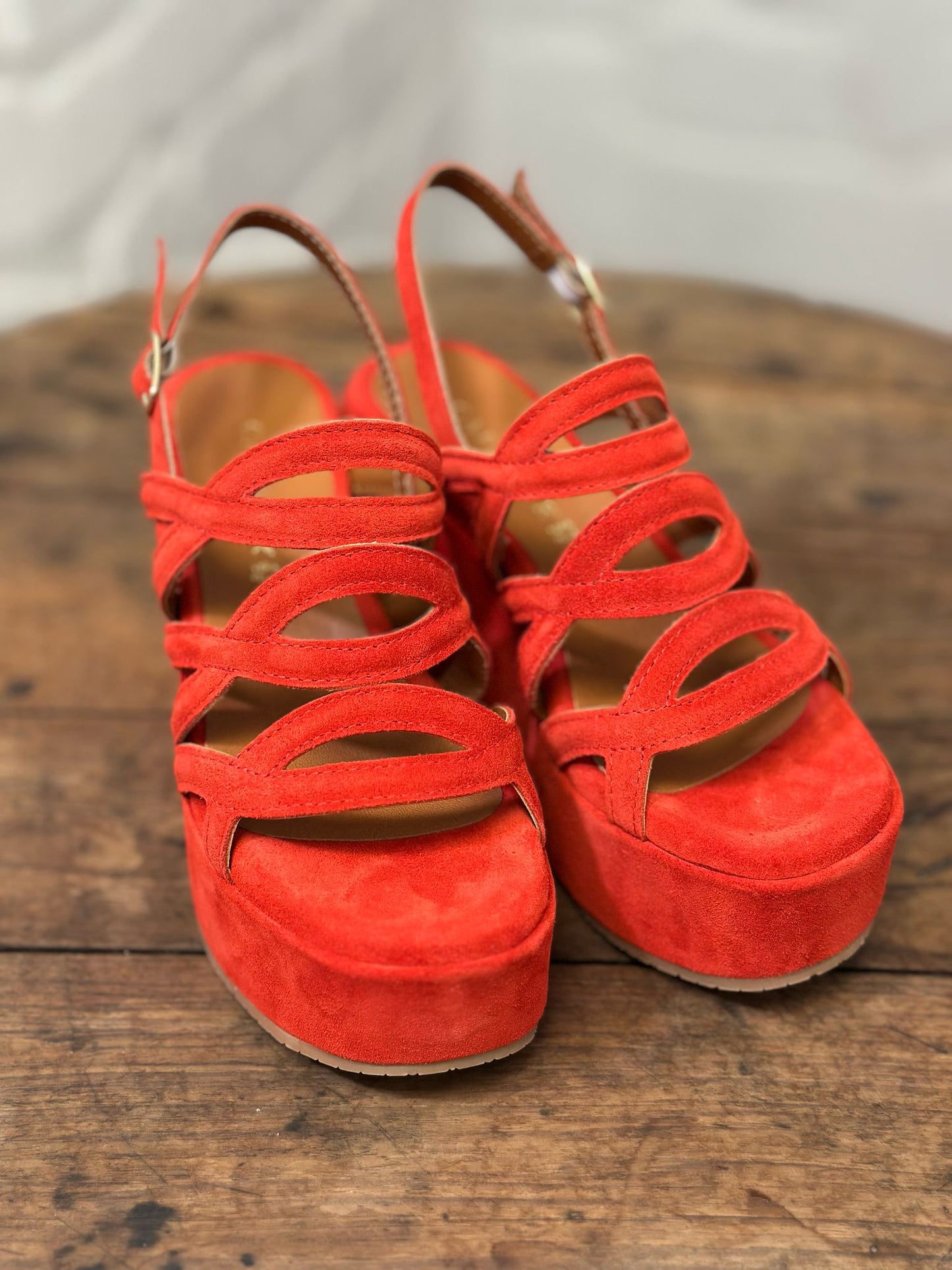 Nu-pieds compensés CAFE NOIR Rouge corail femme