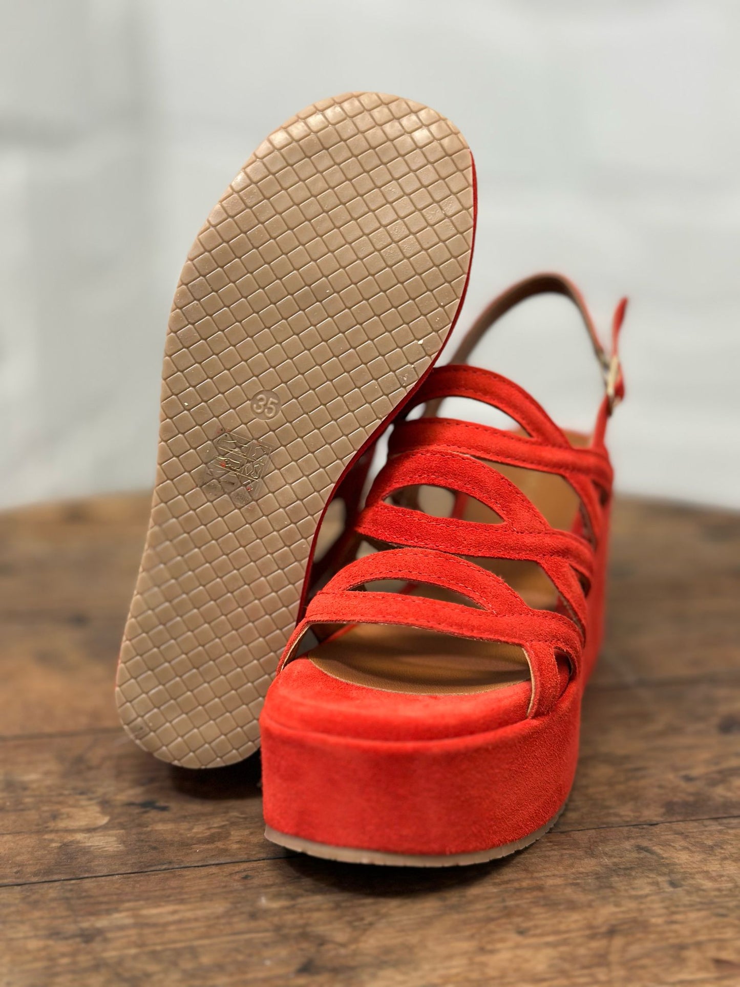 Nu-pieds compensés CAFE NOIR Rouge corail femme