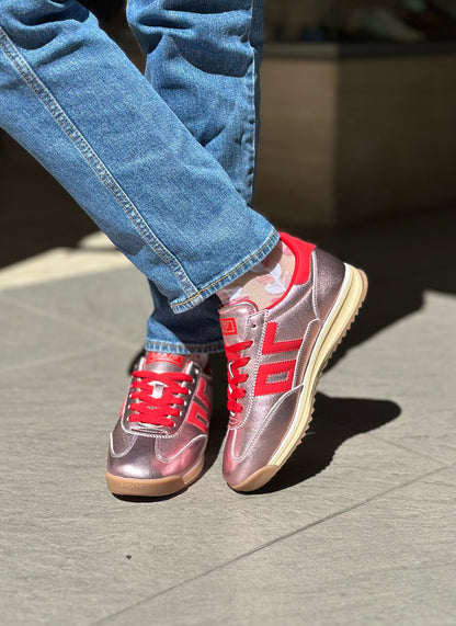 Baskets BACK70 JOGGER rose métallisé et rouge femme