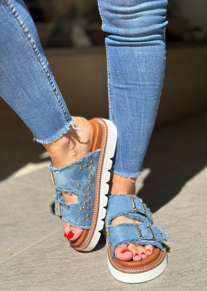 Nu-pieds CAFE NOIR jeans bleu femme