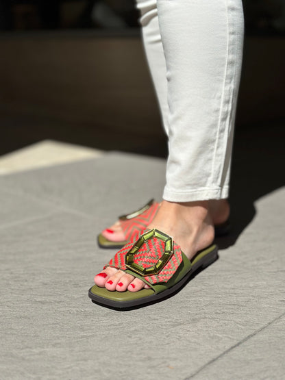Mules plates NOA HARMON kaki et orange femme