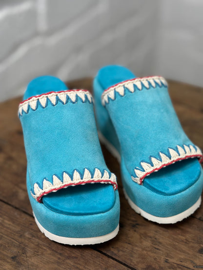 Nu-pieds compensés MOU bleu lagon femme