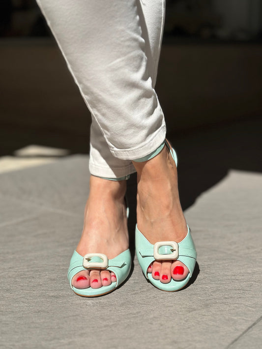 Nu-pieds à talons Angel Alarcon Bleu menthe femme