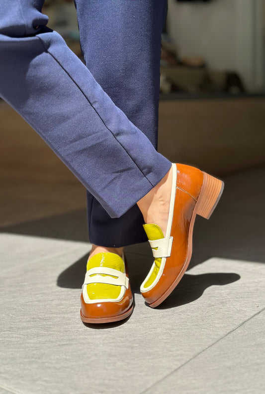 Mocassins LES VENUES Femme vert/jaune et marron