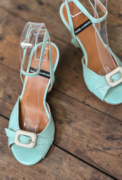 Nu-pieds à talons Angel Alarcon Bleu menthe femme