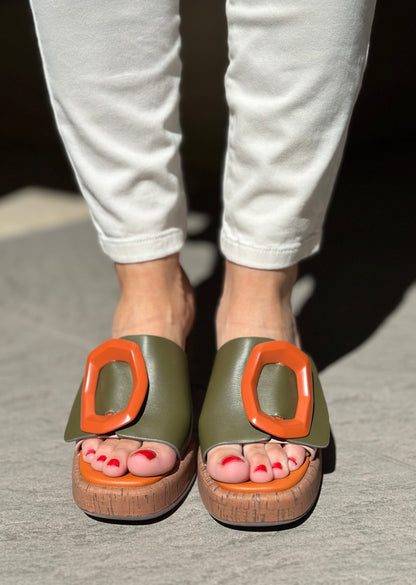 Mules à talons NOA HARMON orange et kaki femme