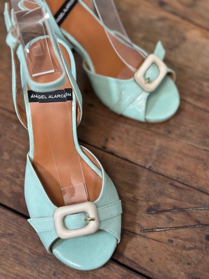 Nu-pieds à talons Angel Alarcon Bleu menthe femme