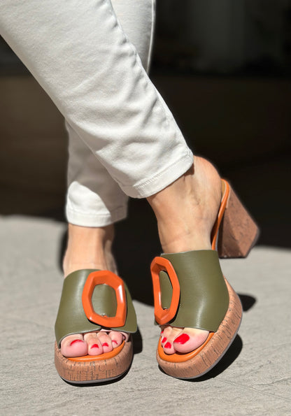 Mules à talons NOA HARMON orange et kaki femme
