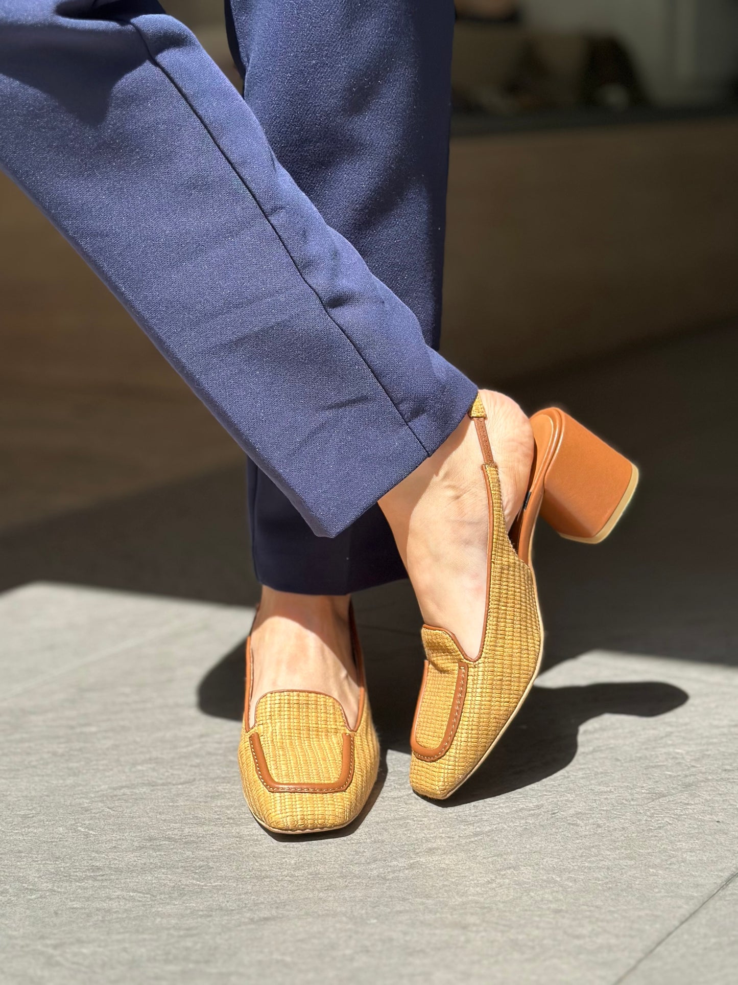 Slingback Angel Alarcon Camel rafia femme