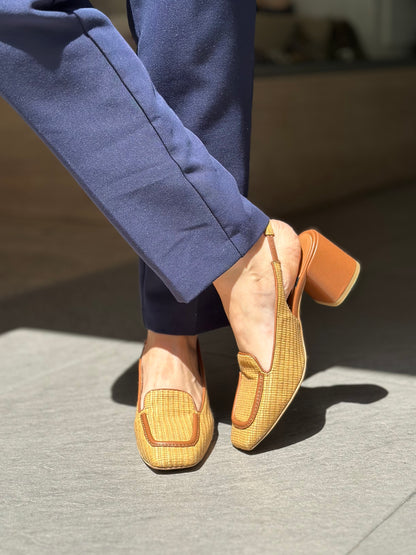 Slingback Angel Alarcon Camel rafia femme