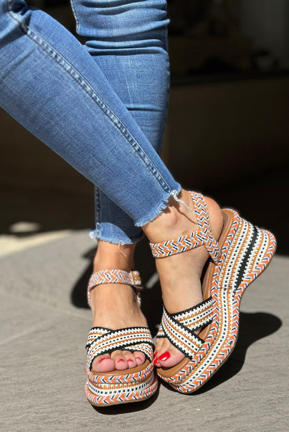 Nu-pieds compensés CAFE NOIR Multicolore/orange femme