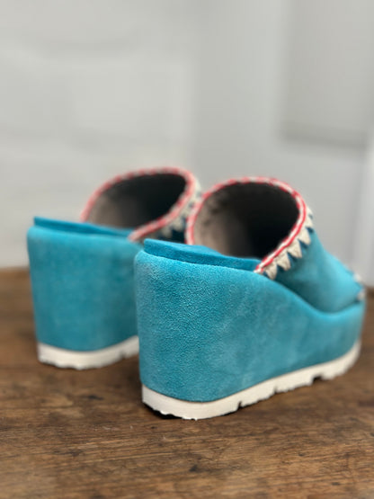 Nu-pieds compensés MOU bleu lagon femme