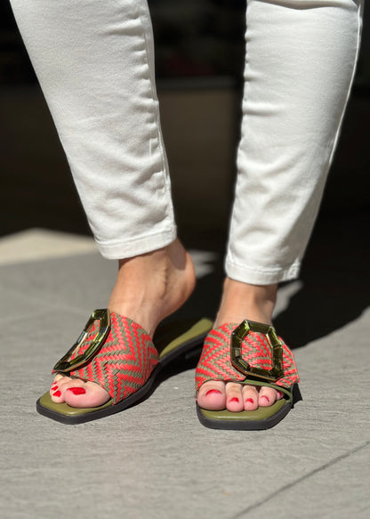 Mules plates NOA HARMON kaki et orange femme