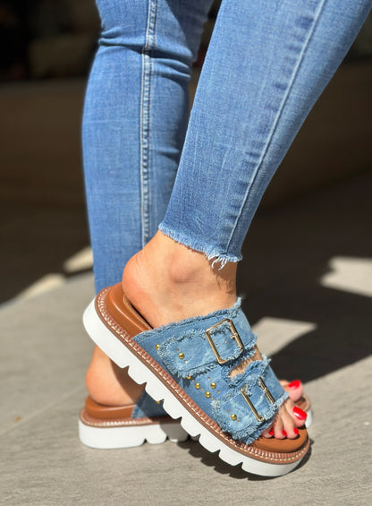 Nu-pieds CAFE NOIR jeans bleu femme
