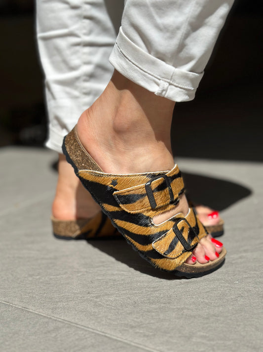 Nu-pieds CUBANAS Poilus zèbre camel femme