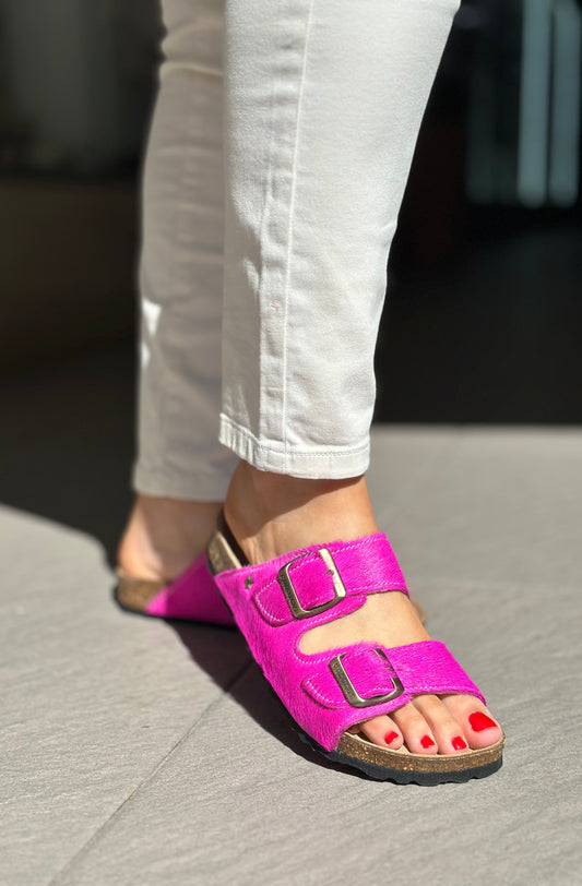 Nu-pieds CUBANAS Poilus rose fuchsia femme