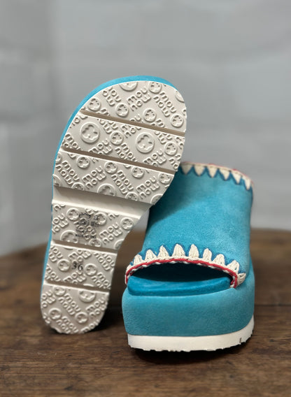 Nu-pieds compensés MOU bleu lagon femme
