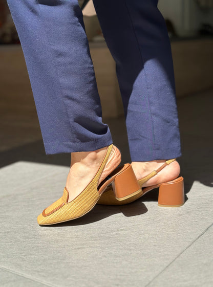 Slingback Angel Alarcon Camel rafia femme