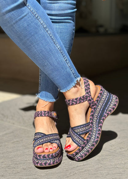 Nu-pieds compensés CAFE NOIR Noir/violet femme