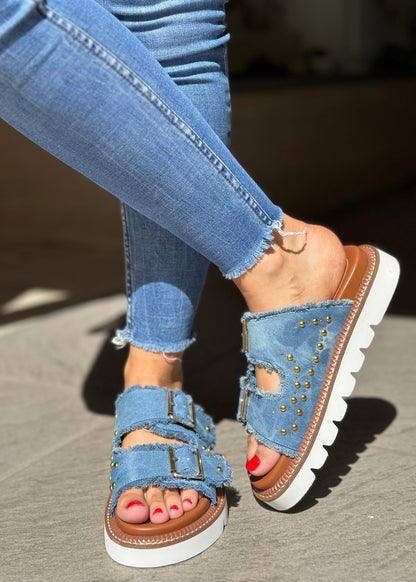 Nu-pieds CAFE NOIR jeans bleu femme