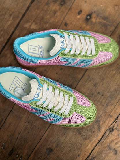 Basket BACK 70 STRASS CLOUD rose/vert Femme