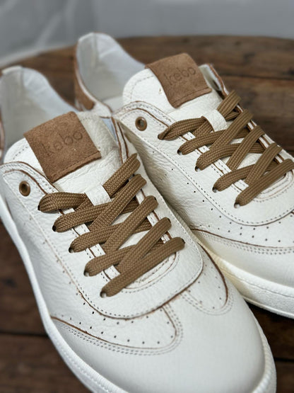 Baskets KEBO Blanc cassé et camel homme