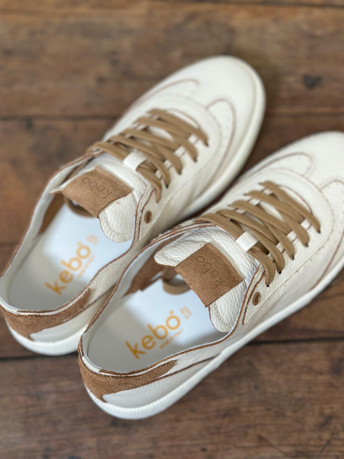 Baskets KEBO Blanc cassé et camel homme
