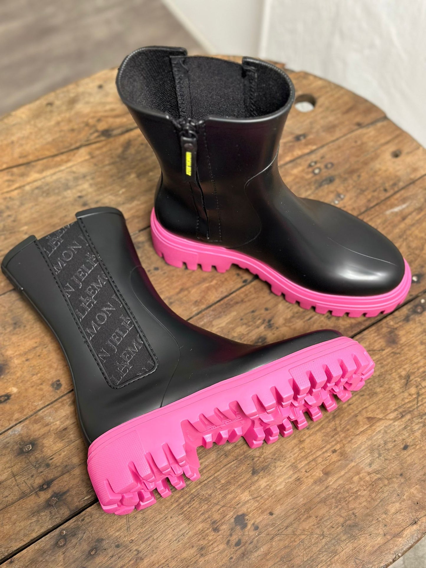 Bottes de pluie CATHERINE 01 Noir et Rose LEMON JELLY