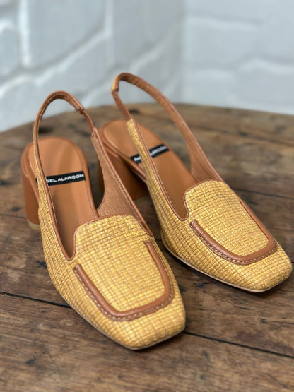 Slingback Angel Alarcon Camel rafia femme