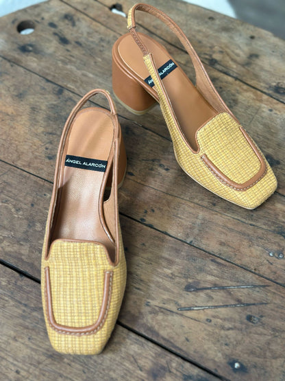 Slingback Angel Alarcon Camel rafia femme