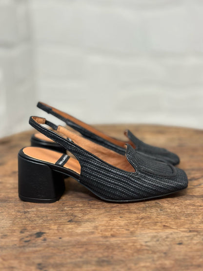 Slingback Angel Alarcon noir rafia femme