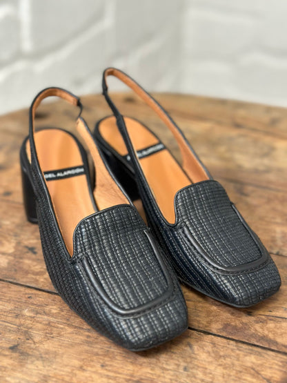 Slingback Angel Alarcon noir rafia femme