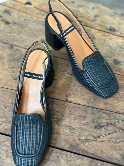 Slingback Angel Alarcon noir rafia femme