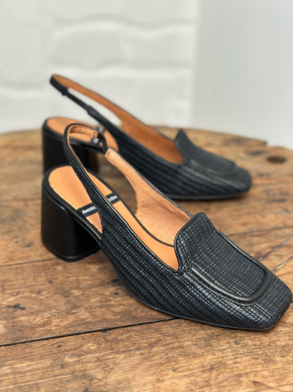 Slingback Angel Alarcon noir rafia femme