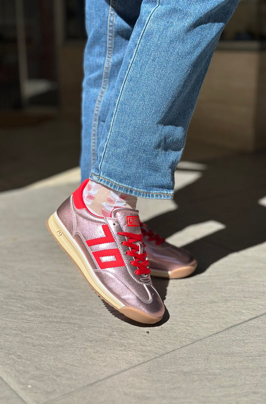 Baskets BACK70 JOGGER rose métallisé et rouge femme