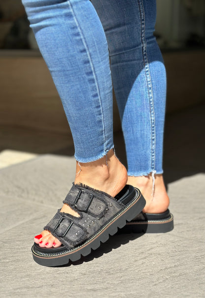 Nu-pieds CAFE NOIR jeans gris/noir femme