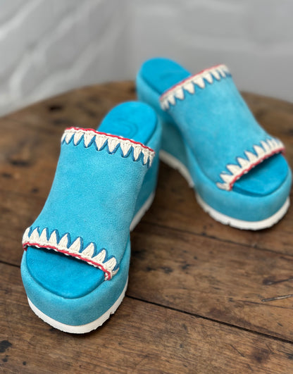 Nu-pieds compensés MOU bleu lagon femme