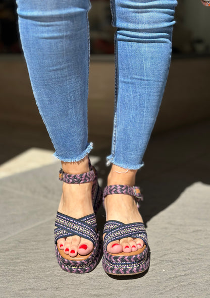 Nu-pieds compensés CAFE NOIR Noir/violet femme