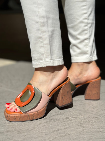 Mules à talons NOA HARMON orange et kaki femme