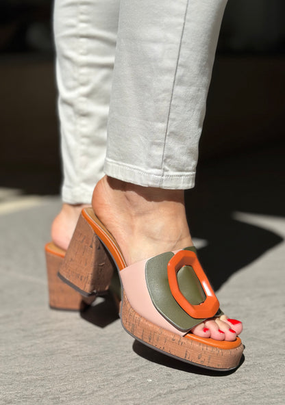 Mules à talons NOA HARMON orange et kaki femme