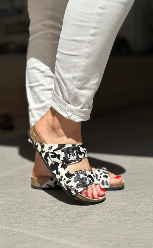 Nu-pieds CUBANAS Poilus vache noir et blanc femme