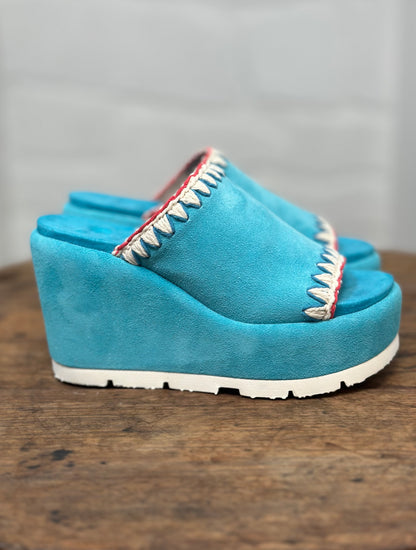 Nu-pieds compensés MOU bleu lagon femme