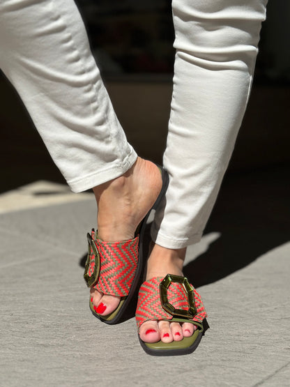 Mules plates NOA HARMON kaki et orange femme