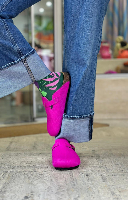 Mules/sabot CUBANAS Poilus rose fuchsia femme